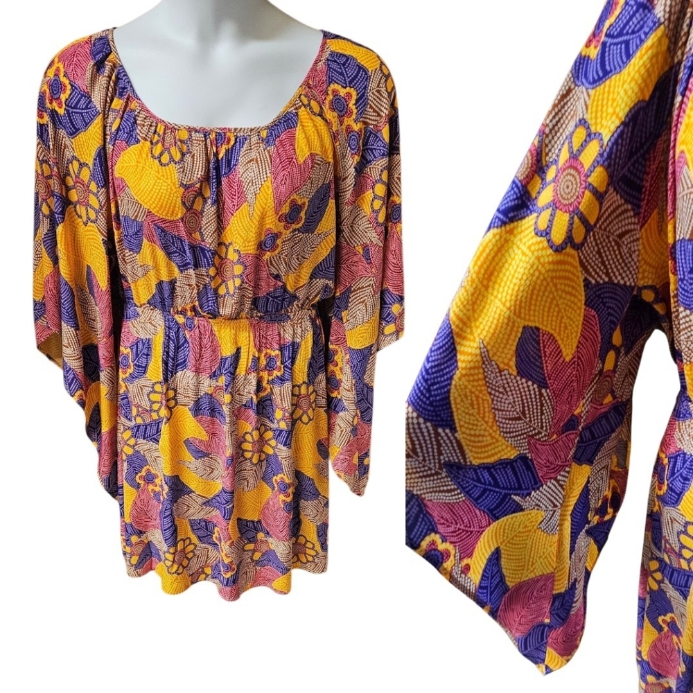 Lani California Size S & M Mustard Purple Viscose Batwing Mini Dress Open Back - Picture 9 of 15